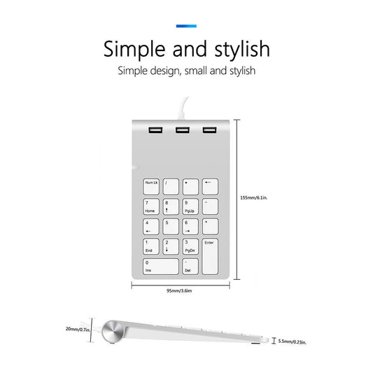 USB 2.0 Numeric Keypad - 18-Key Wired Number Pad, Plug & Play, Universal