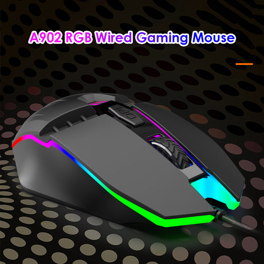 A902 Wired RGB Gaming Mouse - 7-Colour Breathing Light, 1200 DPI, 3 Buttons | USB, Ergonomic