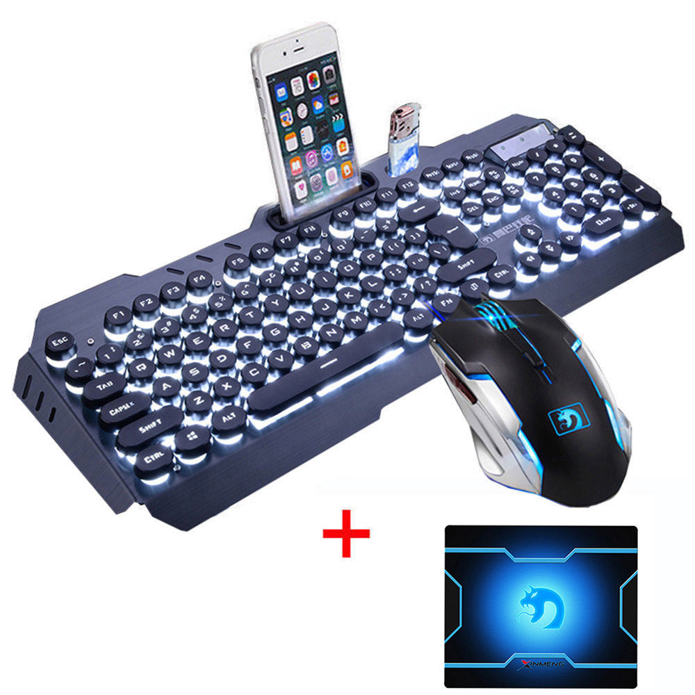 LED Backlit Gaming Keyboard & Mouse Combo with Mouse Pad - USB Wired Set