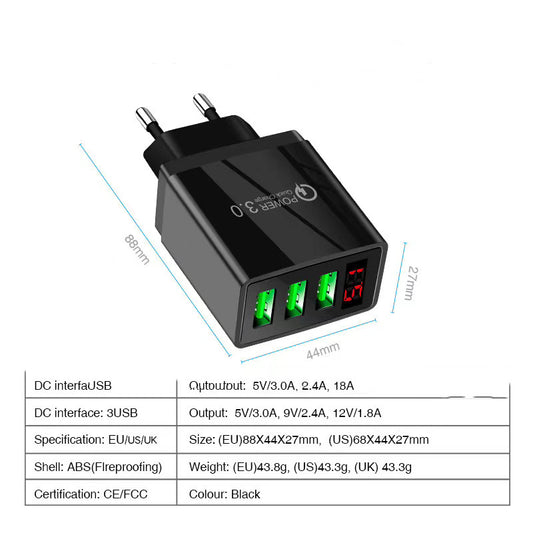 Quick Charge USB Wall Charger with LED Indicator - Universal Fast Charging