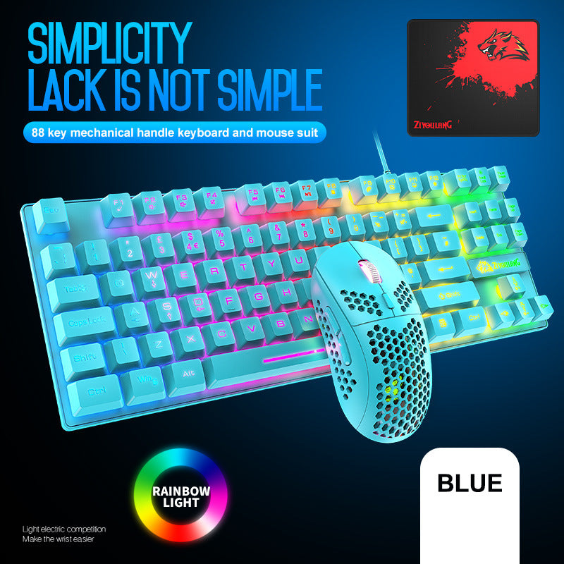 Rainbow Backlit Gaming Keyboard & Mouse Combo with Mouse Pad - USB Wired Set