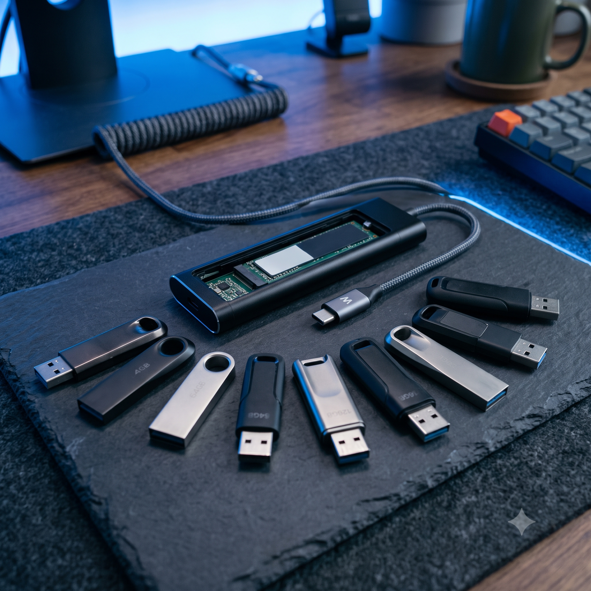USB Flash Drives, Hard Drive Enclosures & Mounts
