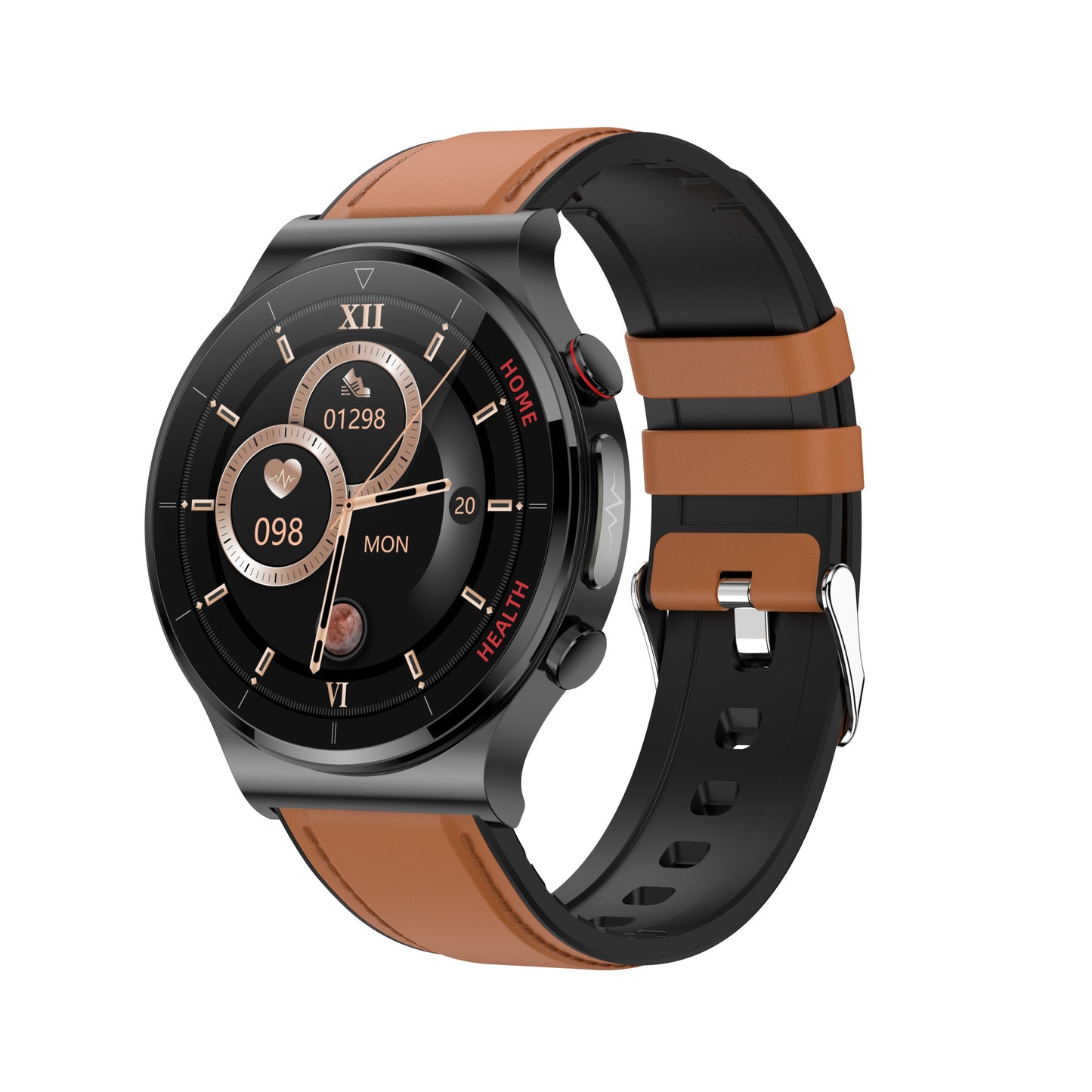 E300 / E400 Health Smart Watch – Heart Rate, Blood Pressure, SpO2 & Sleep Tracker – Black leather / E400