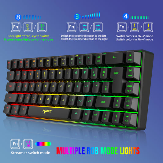 68-Key Mechanical-Feel Gaming Keyboard – Compact Membrane Keyboard – Keyboard Gaming Keyboard Black