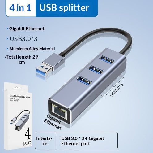 USB 3.0 to Gigabit Ethernet Adapter with 3-Port Hub - Add Wired Network & USB Ports