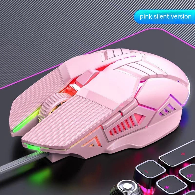 6-Button RGB Wired Gaming Mouse - Silent or Standard Click, 1.5m Cable | Black, White & Pink