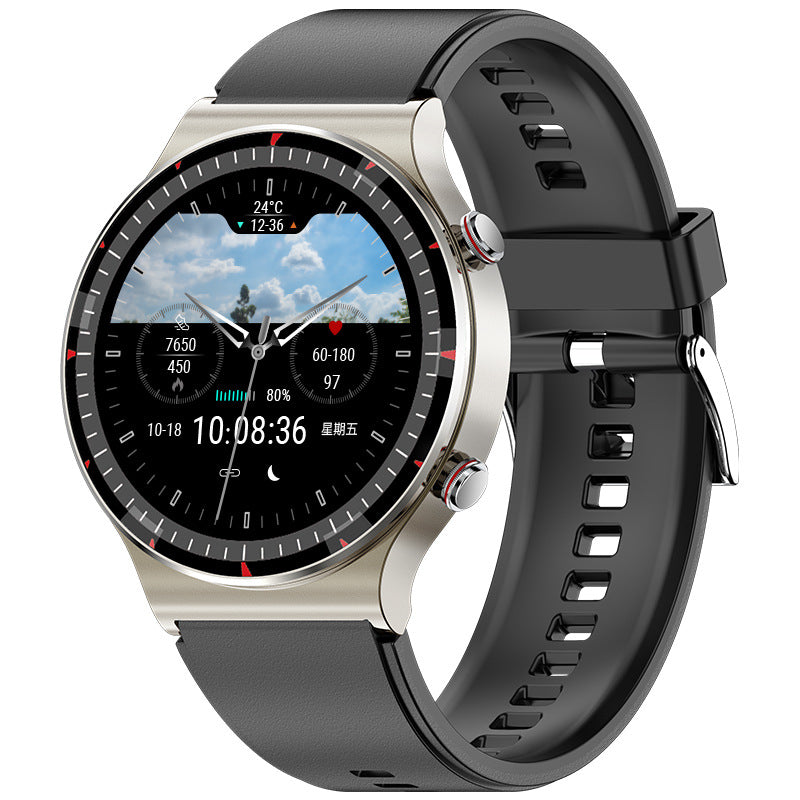 Health Smart Watch – 1.3" IPS Display, Heart Rate, Blood Pressure & SpO2 Monitor – Black leather