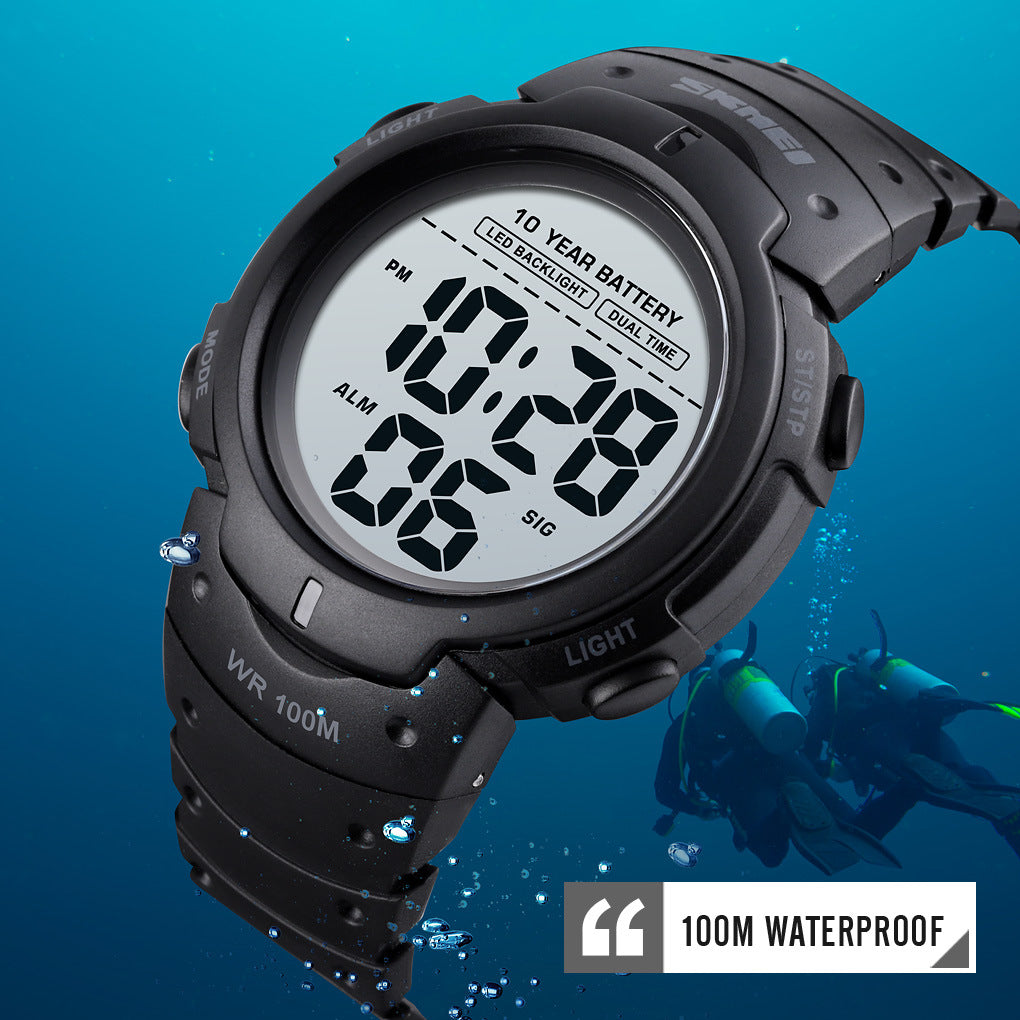 Men's Outdoor Sports LED Digital Watch | 100M Water Resistant | 47mm | Luminous | Army Green & Black – product image 2 | Fidmat24 Tech Market
