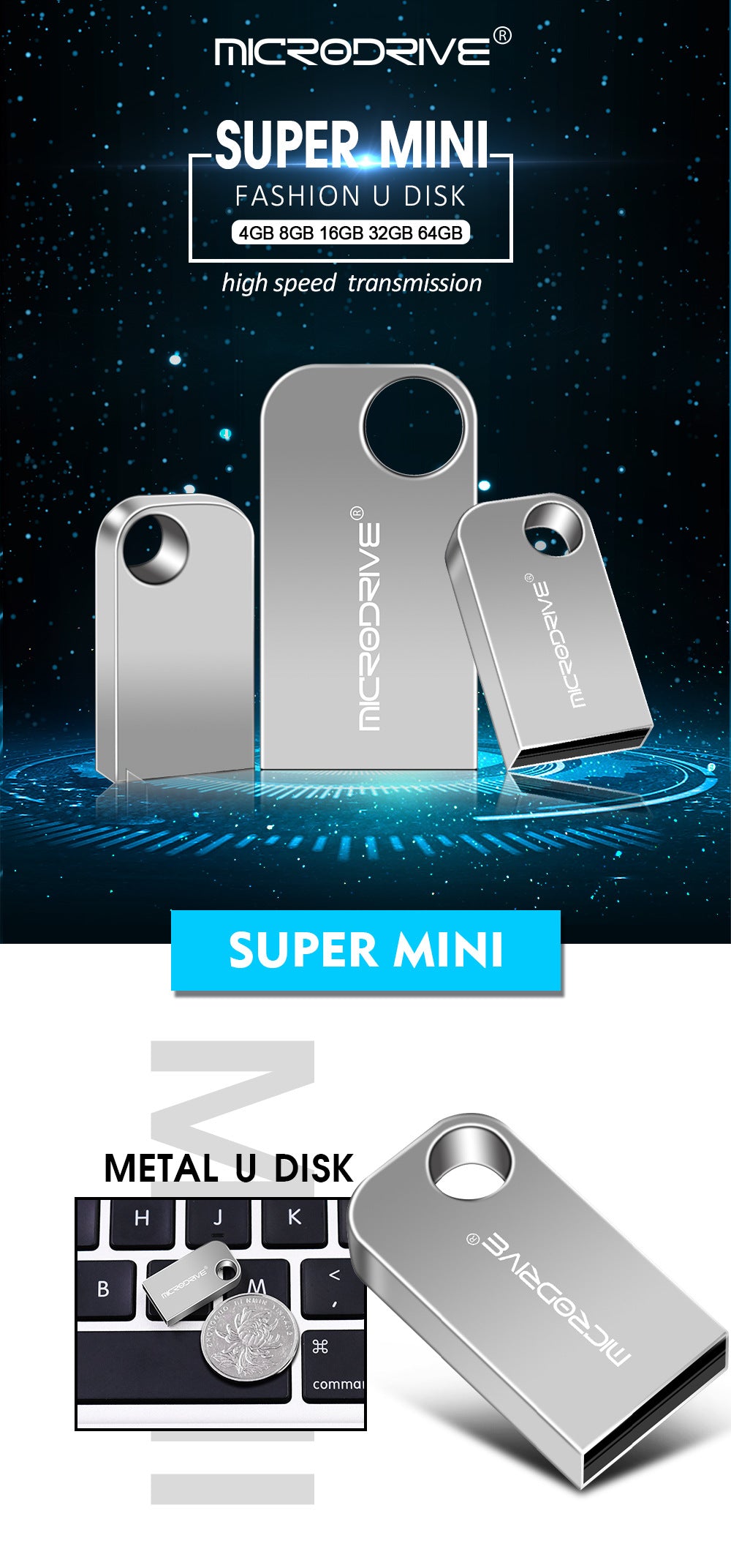 Mini Rotating Metal USB Flash Drive - Compact Car & Computer Storage