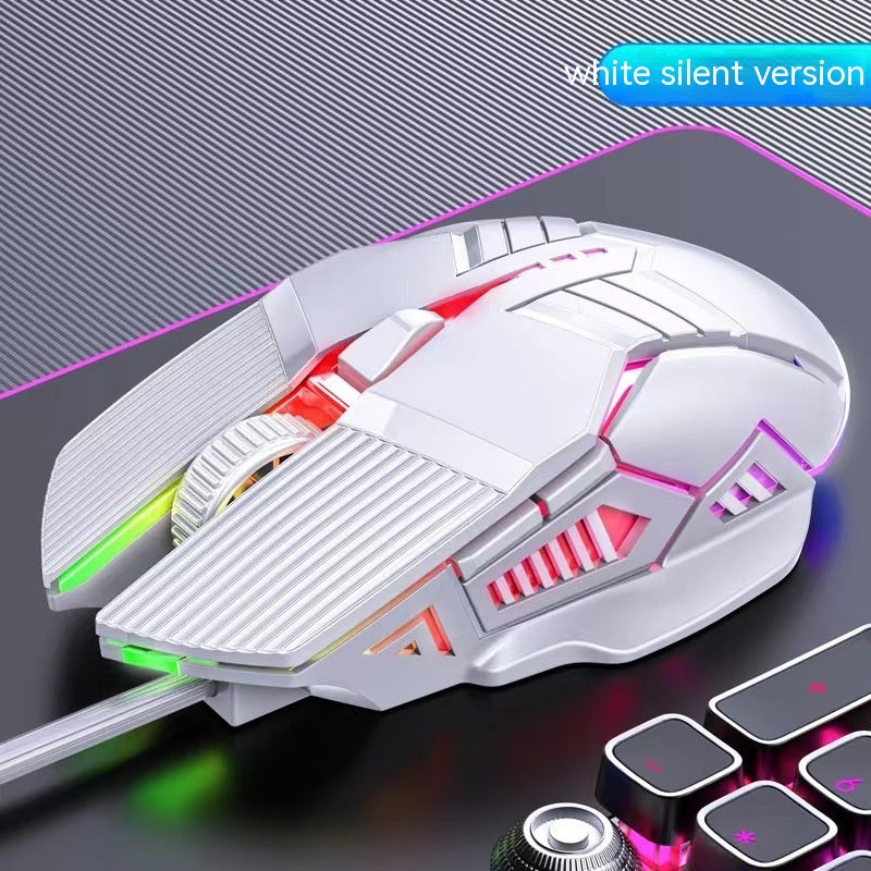 6-Button RGB Wired Gaming Mouse - Silent or Standard Click, 1.5m Cable | Black, White & Pink