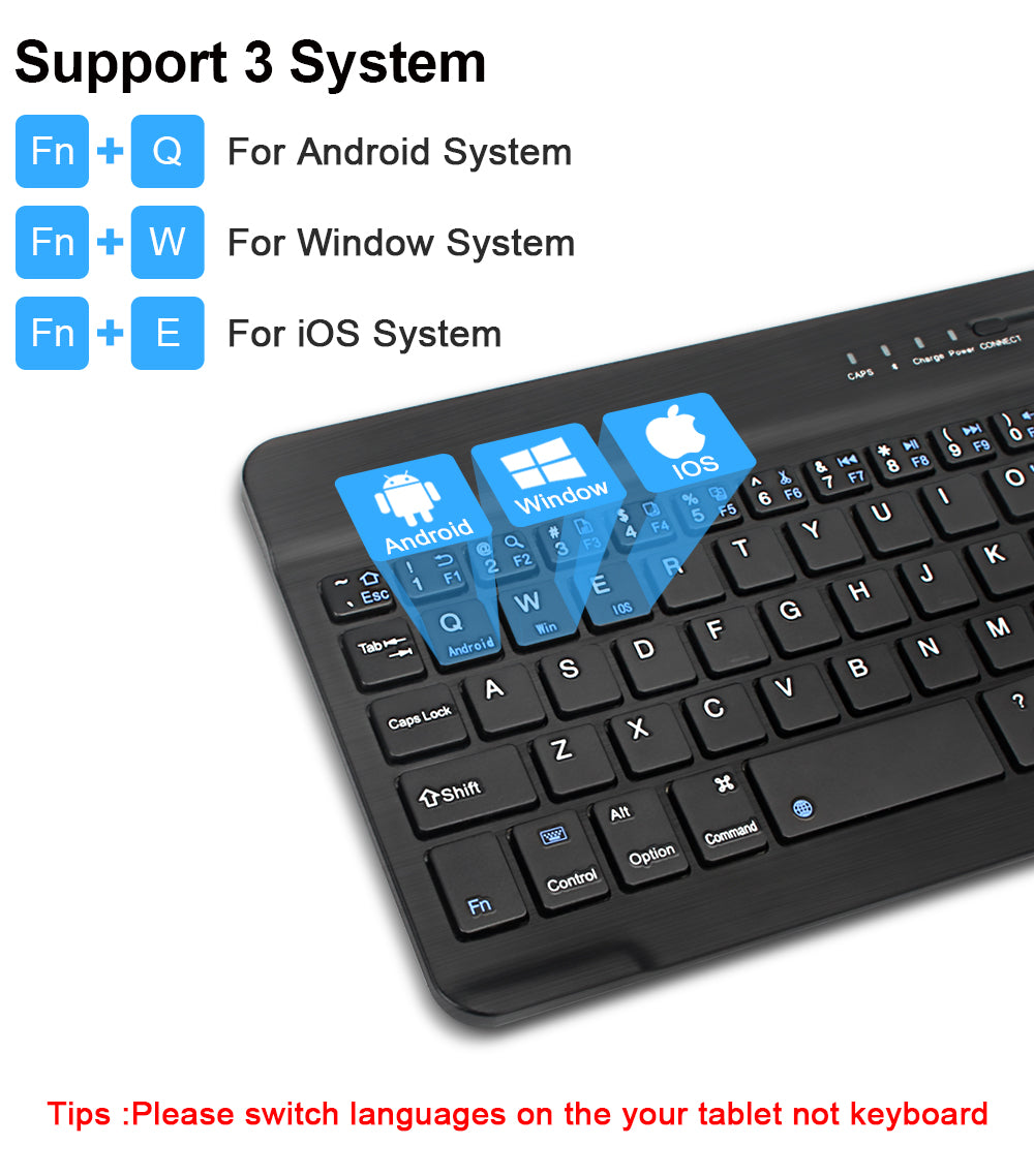 Mini Bluetooth 3.0 Wireless Keyboard - 44hr Battery, 30-Day Standby | 7", 9" & 10"