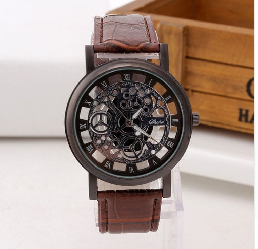 Fashion Hollow Skeleton Watch – Leather Strap & Stainless Steel Case for Men & Women – product image 1 | Fidmat24 Tech Market