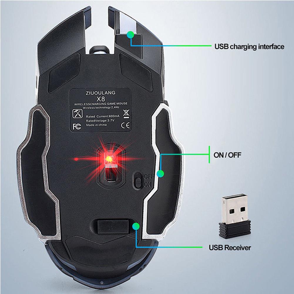 X8 Wireless Rechargeable Gaming Mouse - 1800 DPI, 7-Colour RGB, 600mAh, 6 Buttons | Black, White & More