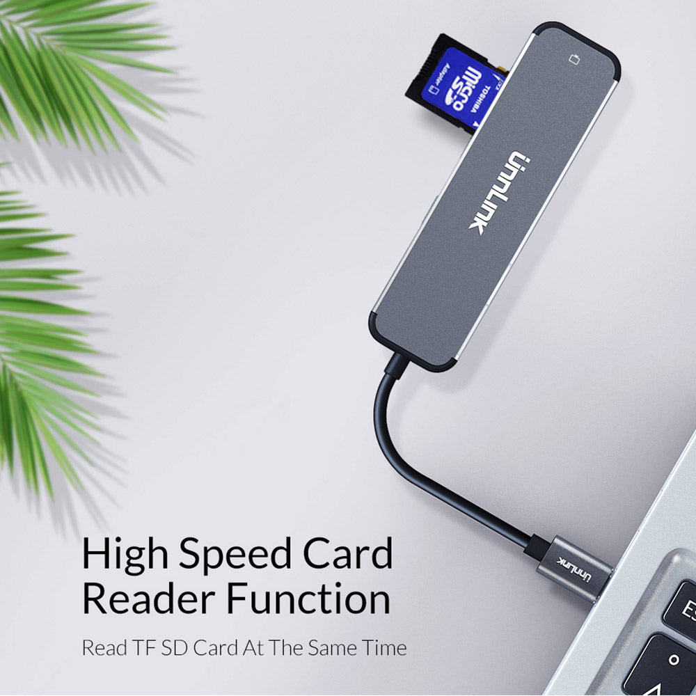 USB-C to HDMI Hub - 4K Display, USB 3.0, SD/TF Card Readers, Aluminum