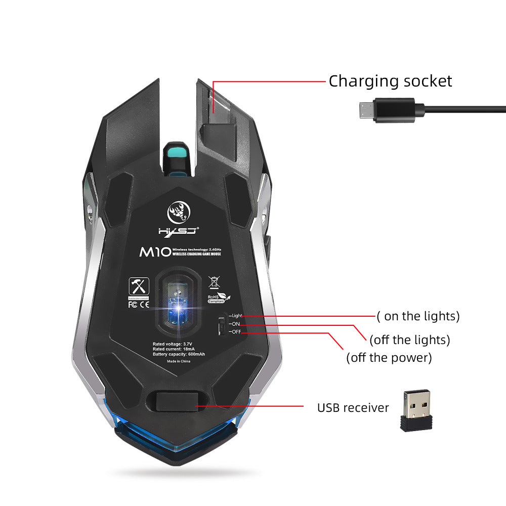 HXSJ Wireless Gaming Mouse 2.4G | 2400 DPI | RGB Glow | 6 Buttons | Black