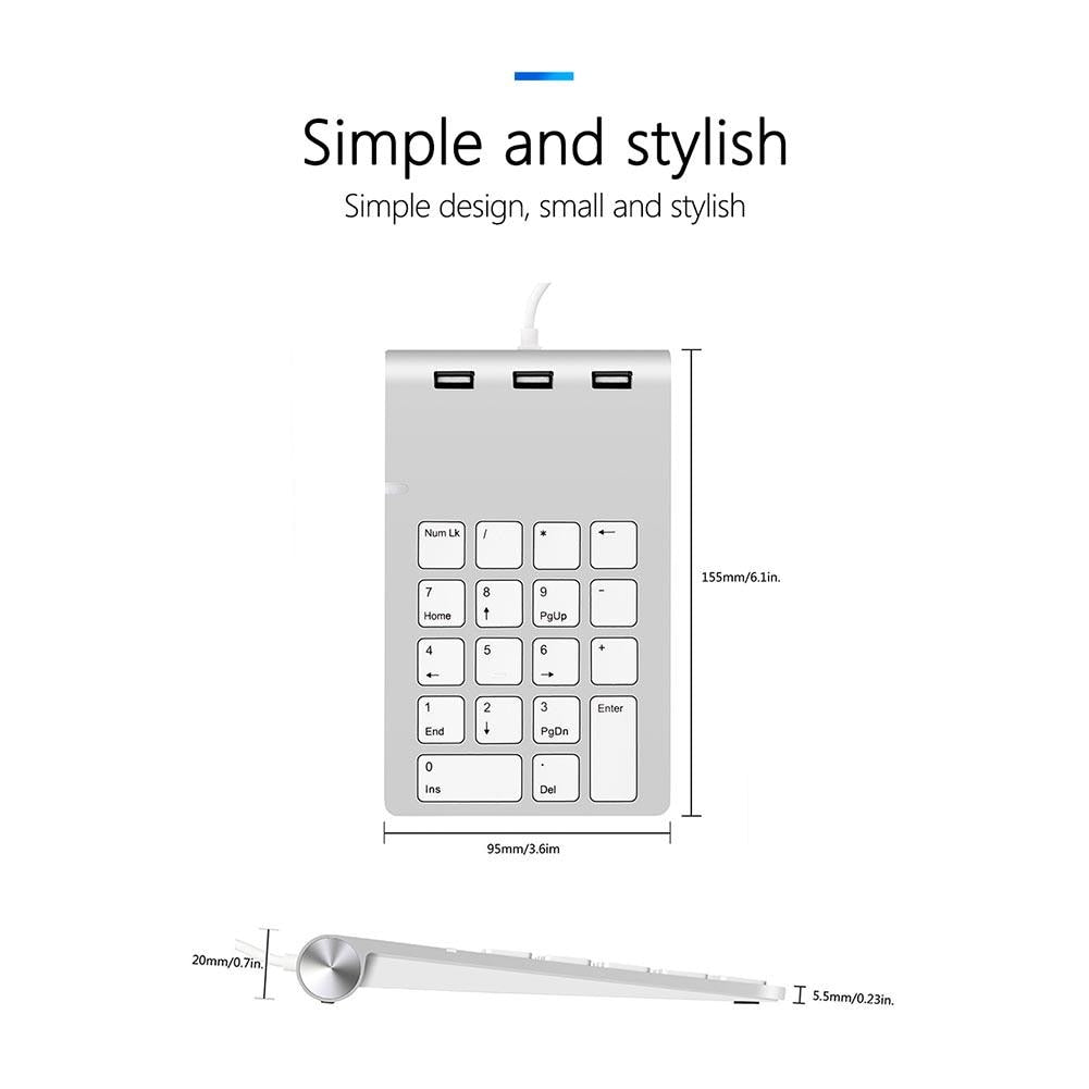 USB 2.0 Numeric Keypad - 18-Key Wired Number Pad, Plug & Play, Universal