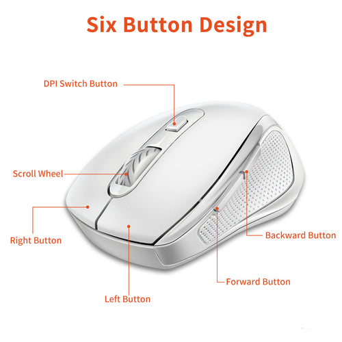 2.4GHz Wireless Mouse - 1600 DPI, 6 Buttons, Four-Way Scroll, 10m Range | White, Blue, Black & Purple