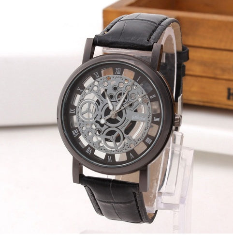 Fashion Hollow Skeleton Watch – Leather Strap & Stainless Steel Case for Men & Women – product image 2 | Fidmat24 Tech Market