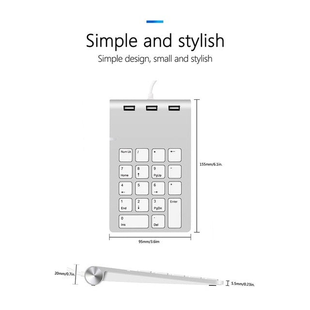 USB 2.0 Numeric Keypad - 18-Key Wired Number Pad, Plug & Play, Universal