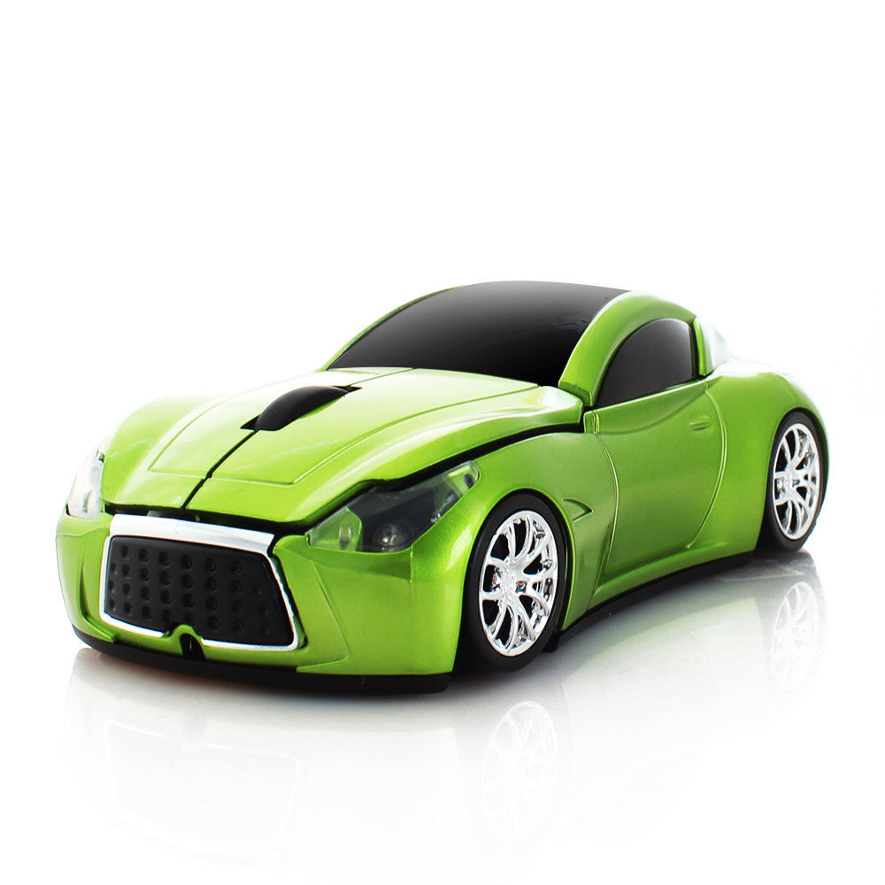Sports Car-Shaped Wireless Mouse - 1600 DPI, Built-In Dongle Storage | Green, Blue, Silver, Black & Red