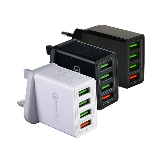 4-Port USB Fast Charger with QC3.0 Quick Charge - Smart Multi-Device Charging
