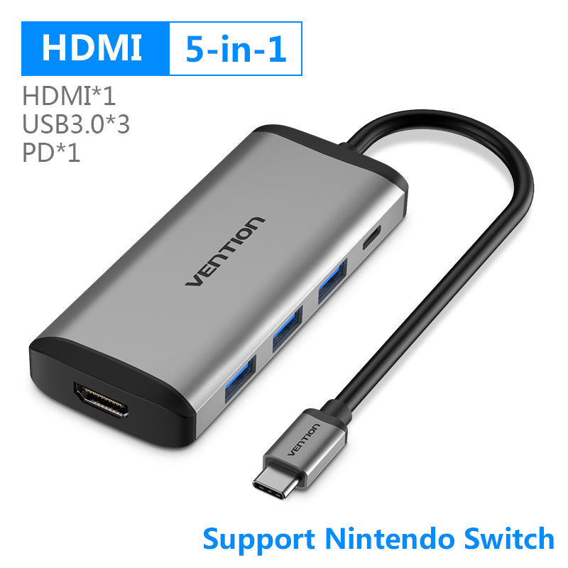 8-in-1 USB-C Hub - 4K HDMI, 3x USB 3.0, Gigabit Ethernet, SD/TF, 87W PD Charging
