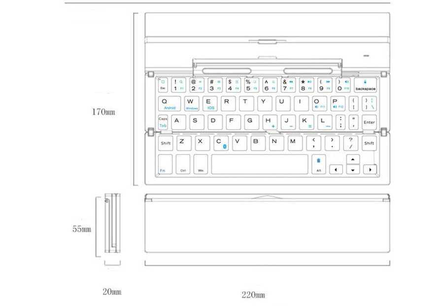 3-Fold Ultra-Thin Bluetooth Keyboard - 100hr Battery, Metal & ABS | Apple, Android & Windows