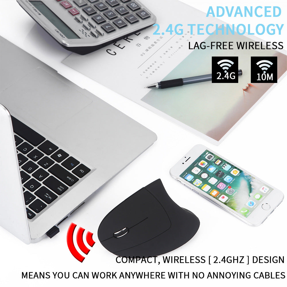 Wireless Vertical Ergonomic Mouse for Left-Handers - 800/1200/1600 DPI, 6 Buttons