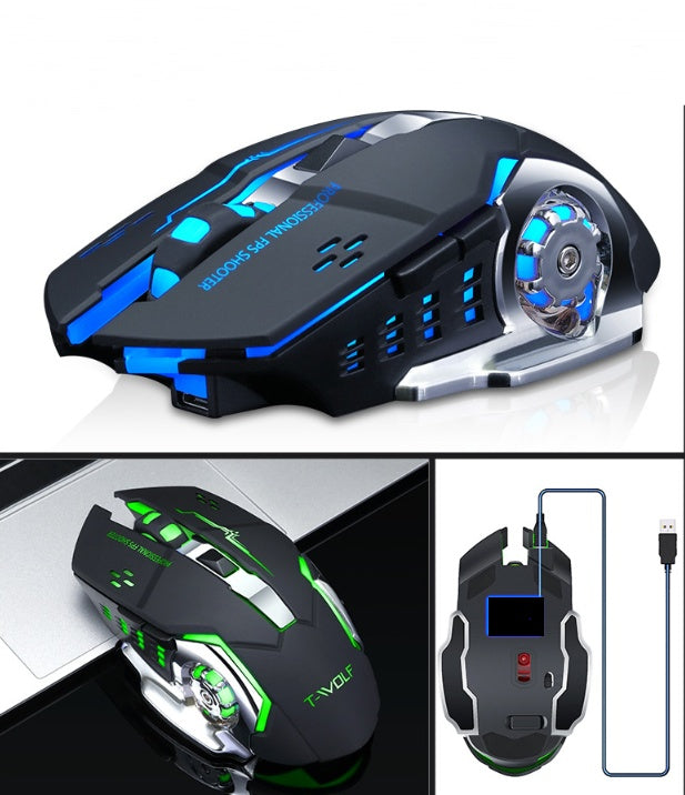Silent Rechargeable Wireless Mouse - 2400 DPI, 6 Buttons | White & Black