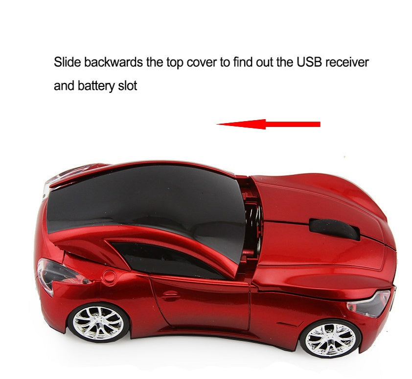 Sports Car-Shaped Wireless Mouse - 1600 DPI, Built-In Dongle Storage | Green, Blue, Silver, Black & Red