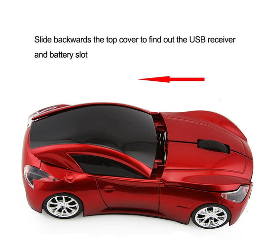 Sports Car-Shaped Wireless Mouse - 1600 DPI, Built-In Dongle Storage | Green, Blue, Silver, Black & Red