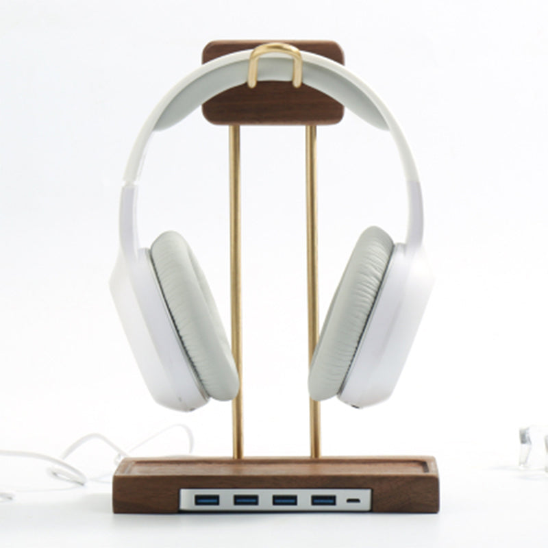 Premium Brass & Wood Headphone Stand - Elegant Desk Accessory