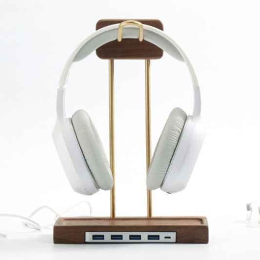 Premium Brass & Wood Headphone Stand - Elegant Desk Accessory