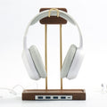 Premium Brass & Wood Headphone Stand - Elegant Desk Accessory