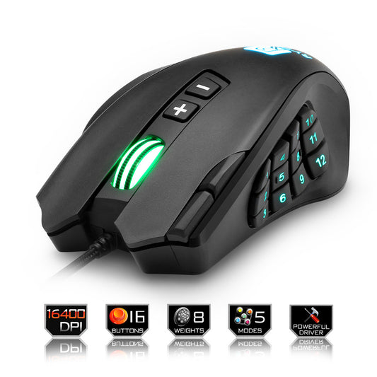High-Precision Laser Gaming Mouse - 24000 DPI, 16 Buttons, 4-Way Scroll