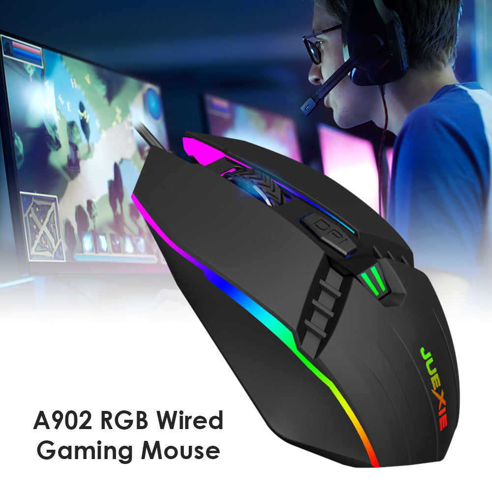 A902 Wired RGB Gaming Mouse - 7-Colour Breathing Light, 1200 DPI, 3 Buttons | USB, Ergonomic