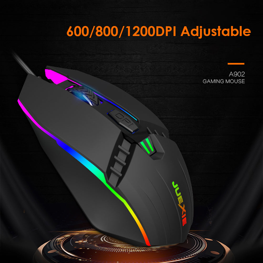 A902 Wired RGB Gaming Mouse - 7-Colour Breathing Light, 1200 DPI, 3 Buttons | USB, Ergonomic