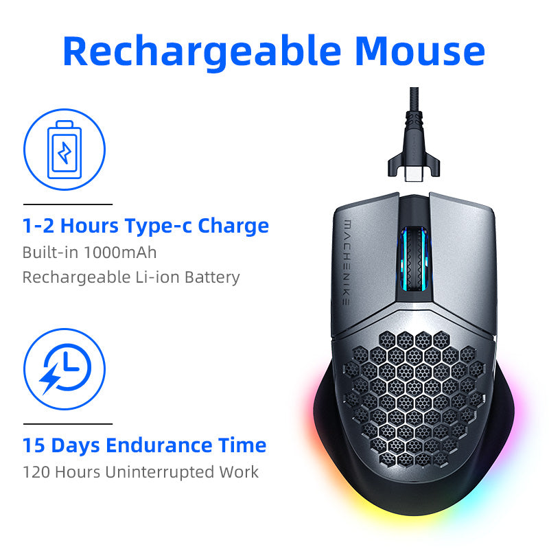 Machenike M8 Wireless RGB Gaming Mouse - Rechargeable | Colorful & Blue