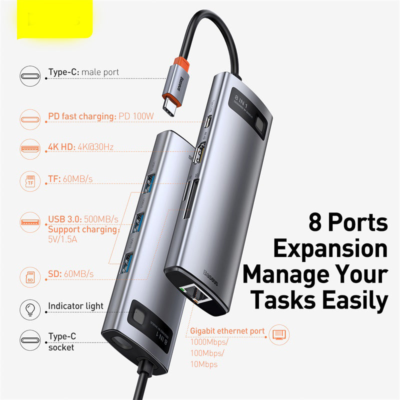 USB-C 6-in-1 Hub with 4K HDMI & Gigabit Ethernet - Premium Metal Docking Station