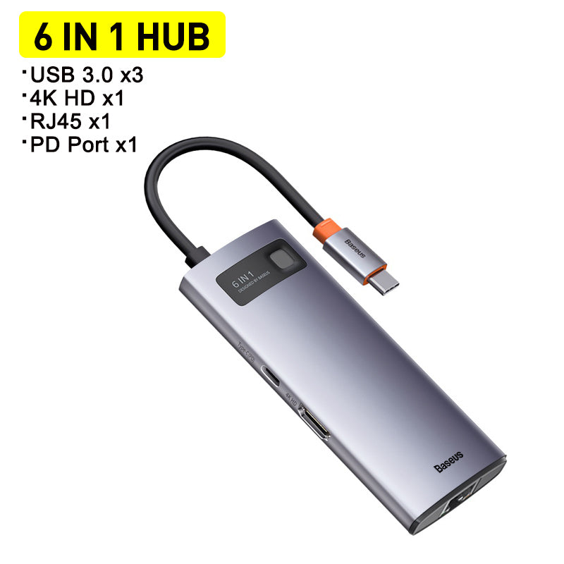 USB-C 6-in-1 Hub with 4K HDMI & Gigabit Ethernet - Premium Metal Docking Station