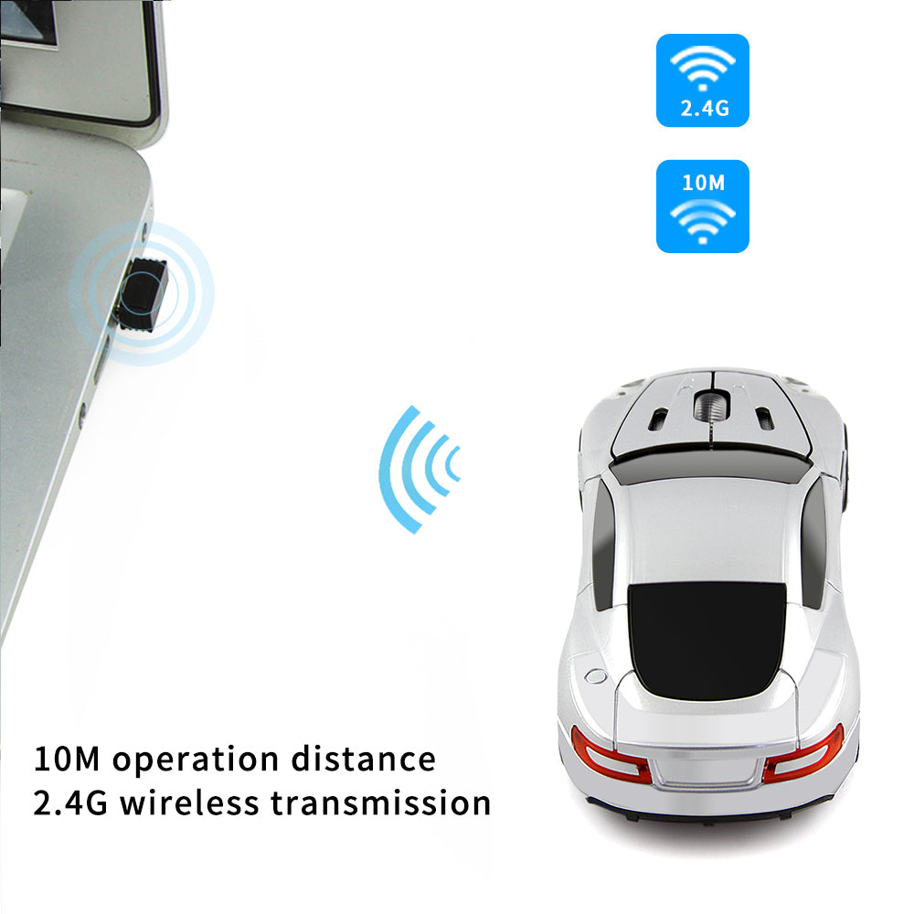 Car-Shaped Wireless Mouse - 1600 DPI, 2.4GHz, 10m Range | Silver & Grey