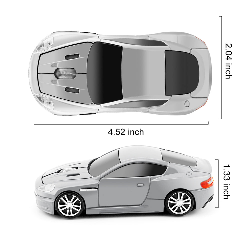 Car-Shaped Wireless Mouse - 1600 DPI, 2.4GHz, 10m Range | Silver & Grey