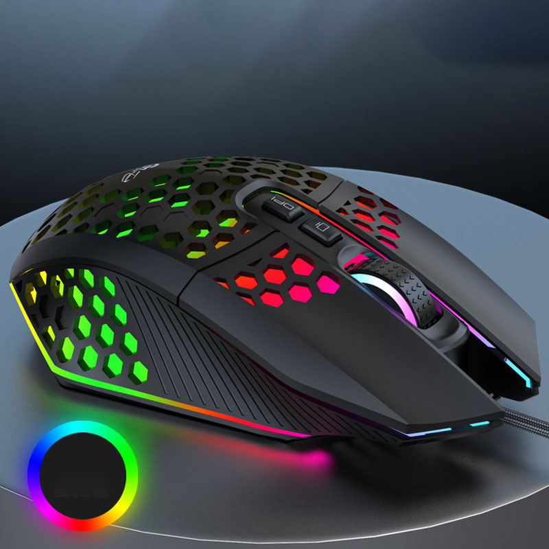 X801 Hollow RGB Wired Gaming Mouse - 8000 DPI, 7 Buttons, Touch Wheel