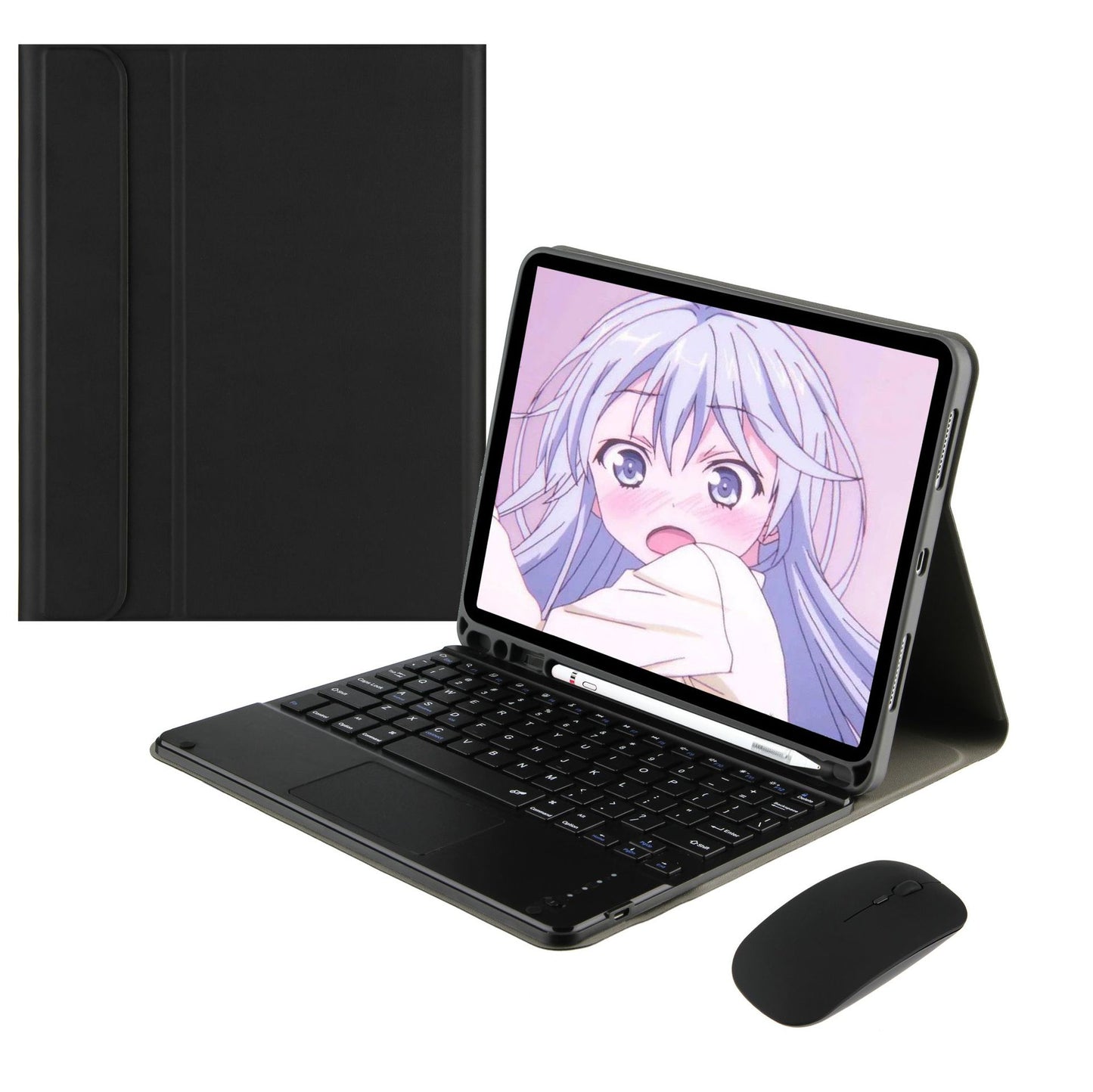 iPad Keyboard Case with Touch Keyboard & Dual-Mode Bluetooth Mouse - PU Leather Clamshell