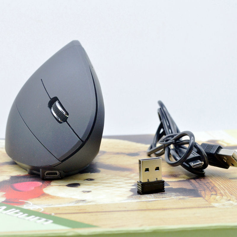 Ergonomic Vertical Wireless Mouse - 1600 DPI, 6 Buttons, Four-Way Scroll | Dry Battery or Rechargeable
