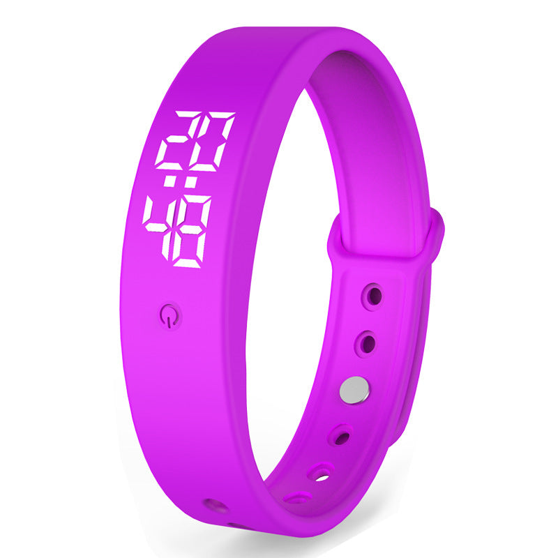 V9 Smart Band – Body Temperature Monitor with Vibration Alerts & Touch Display – Purple