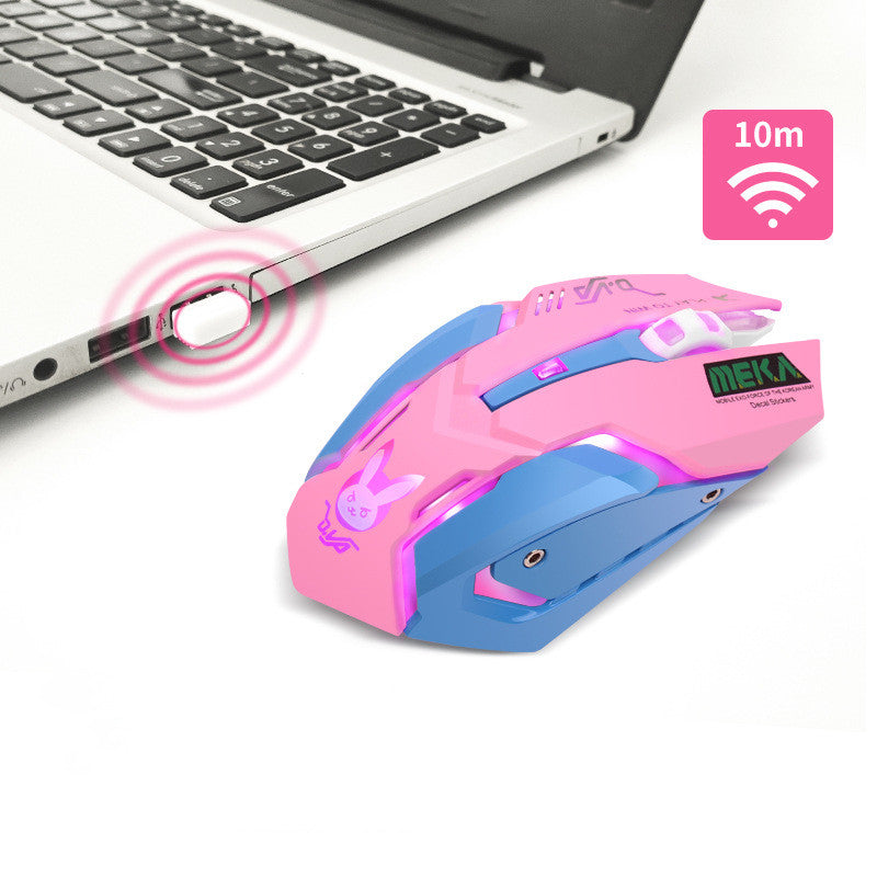 Silent Wireless Gaming Mouse - 2400 DPI, 6 Buttons | Pink & Blue