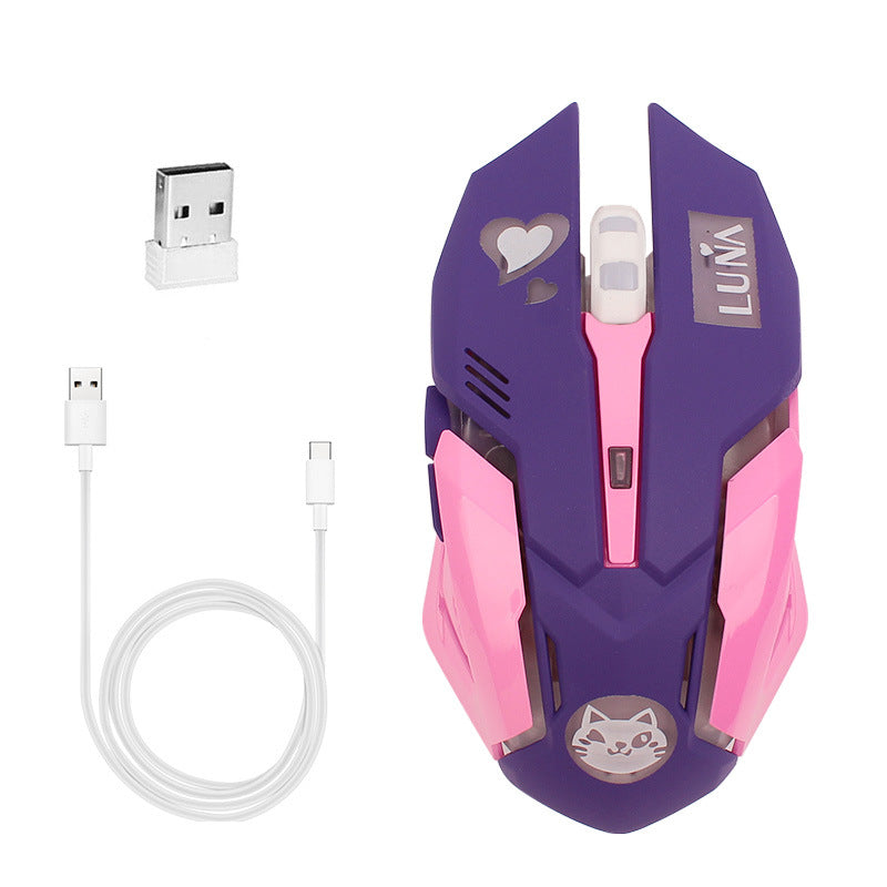 Silent Wireless Gaming Mouse - 2400 DPI, 6 Buttons | Pink & Blue