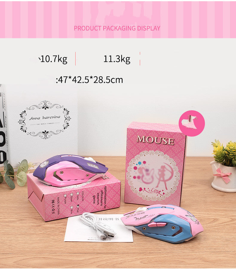 Silent Wireless Gaming Mouse - 2400 DPI, 6 Buttons | Pink & Blue