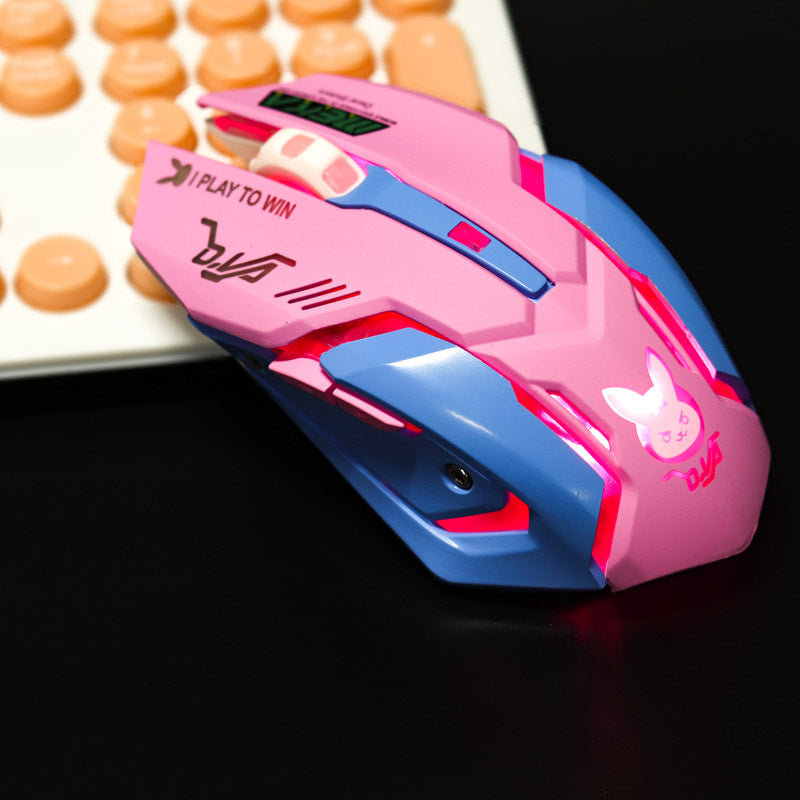 Silent Wireless Gaming Mouse - 2400 DPI, 6 Buttons | Pink & Blue